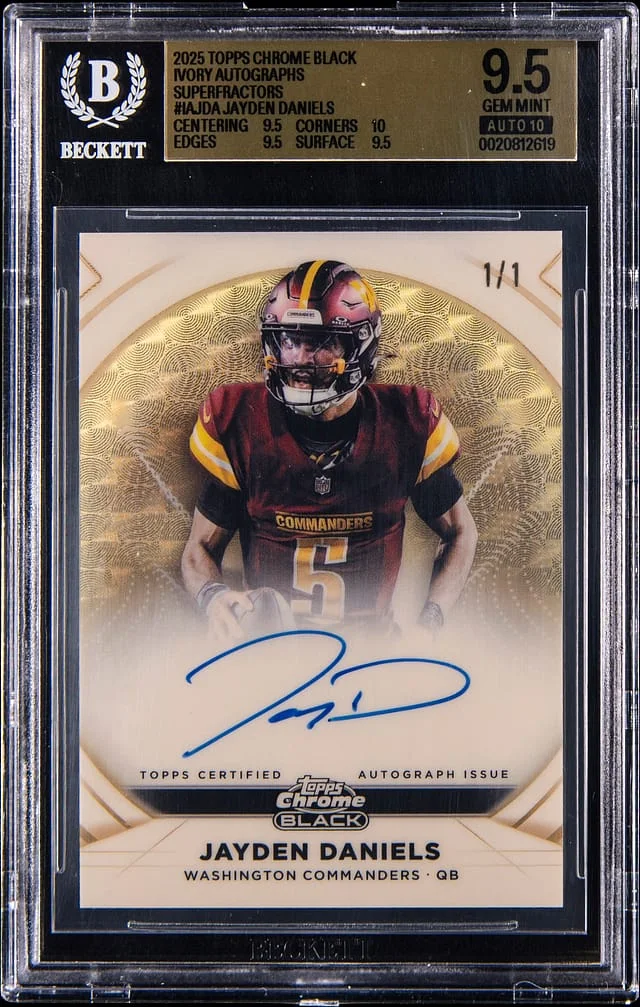 2025 Topps Chrome Jayden Daniels Ivory Autographs SuperFractor #IA-JDA card image