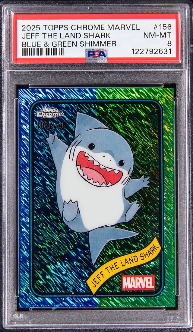 2025 Topps Chrome Jeff The Land Shark Marvel Red Wave Refractor #156 card image