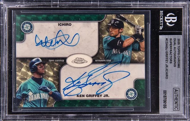 2025 Topps Chrome Ken Griffey Jr./Ichiro Dual Autographs SuperFractor #CDA-IGJ card image