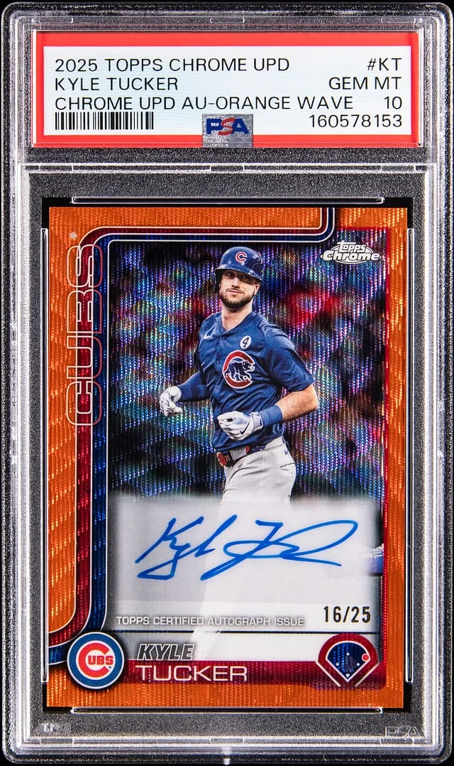 2025 Topps Chrome Kyle Tucker Chrome Update Autograph Orange Wave #AC-KT card image