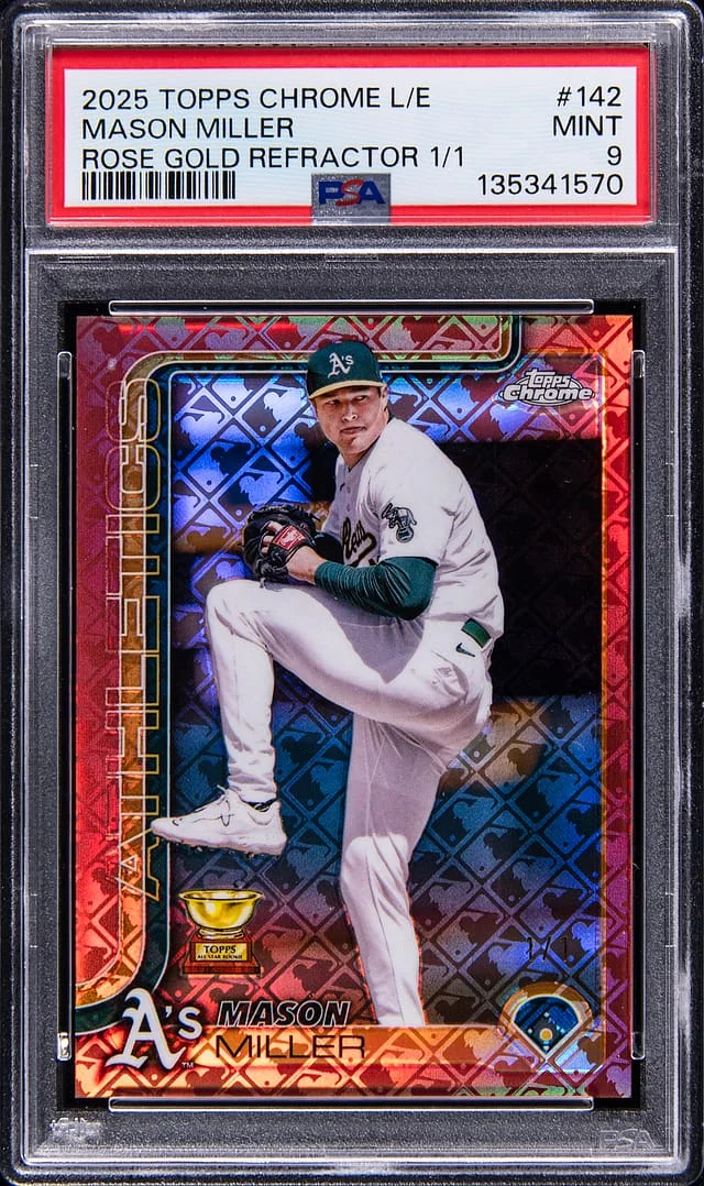 2025 Topps Chrome Logofractor Mason Miller Edition Rose Gold Refractor #142 card image