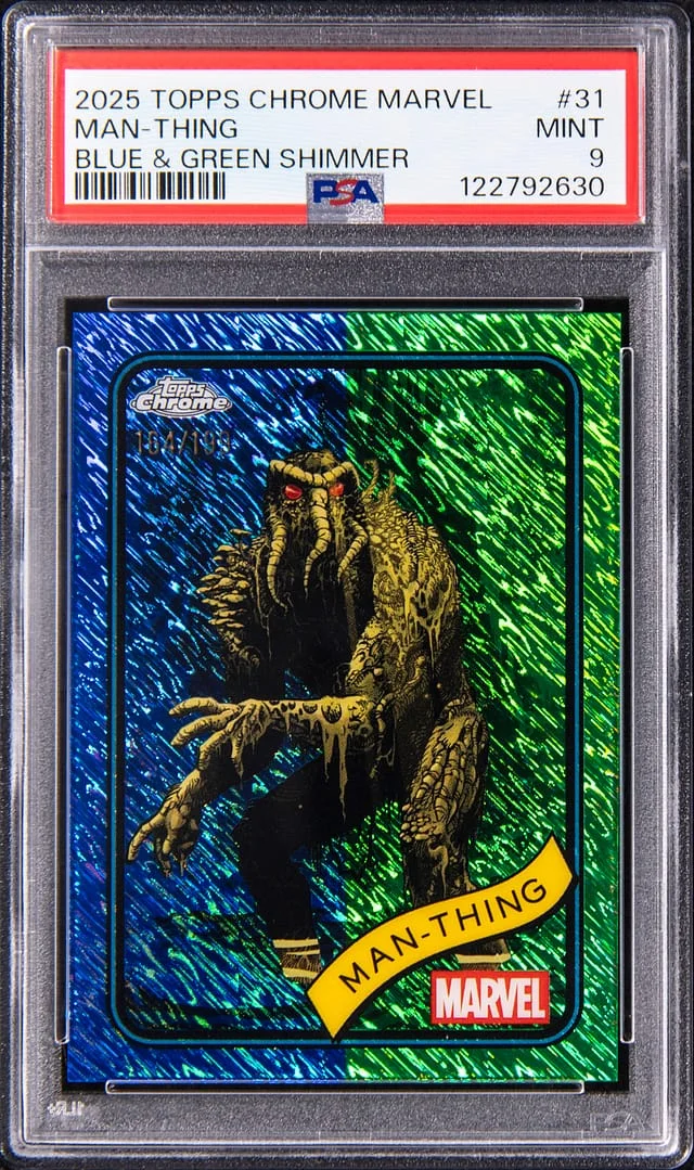 2025 Topps Chrome Man-Thing Marvel Blue & Green Shimmer #31 card image