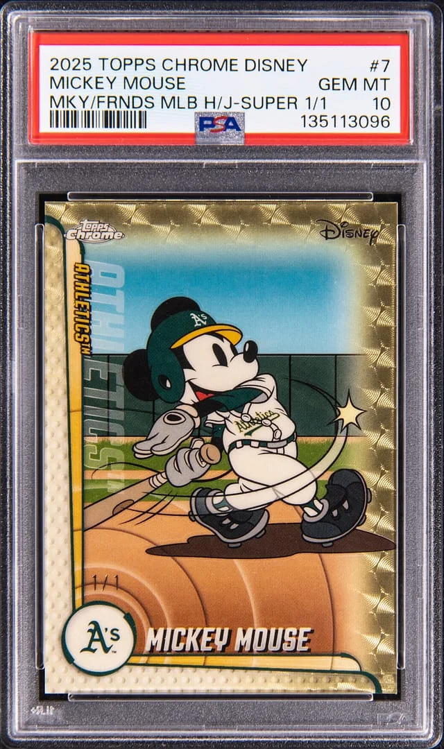 2025 Topps Chrome Mickey Mouse Athletics Disney Mickey and Friends MLB Home Jersey SuperFractor #MLBH-7 card image