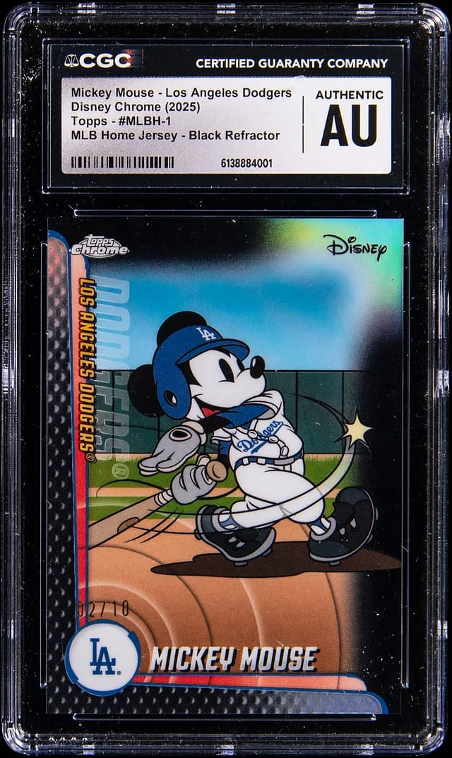 2025 Topps Chrome Mickey Mouse, Los Angeles Dodgers Disney Mickey & Friends MLB Home Jersey Black Refractor #MLBH-1 card image