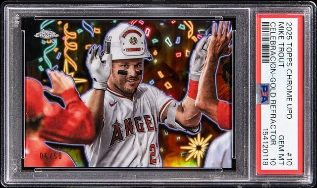 2025 Topps Chrome Mike Trout Celebracion Gold Refractor #10 card image
