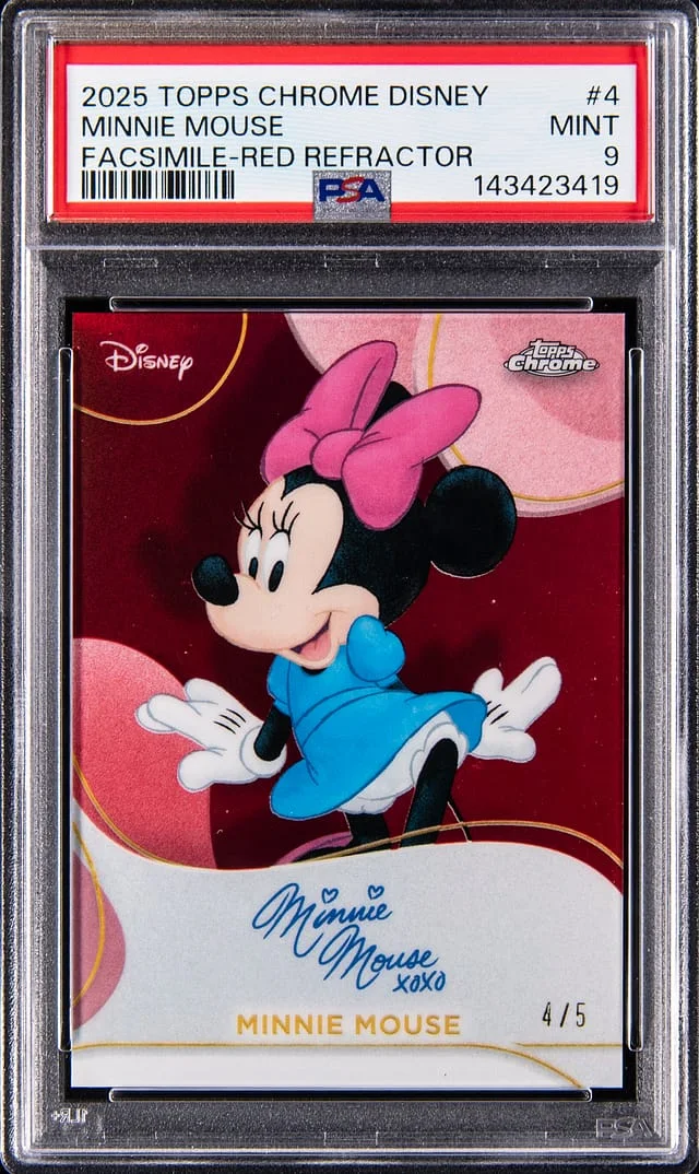 2025 Topps Chrome Minnie Mouse Disney Facsimile Red Refractor #4 card image