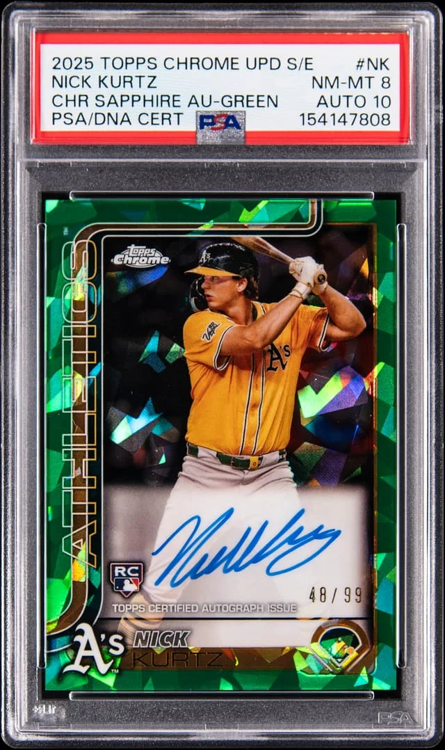2025 Topps Chrome Nick Kurtz Edition Chrome Sapphire Autographs Black #USA-NK card image