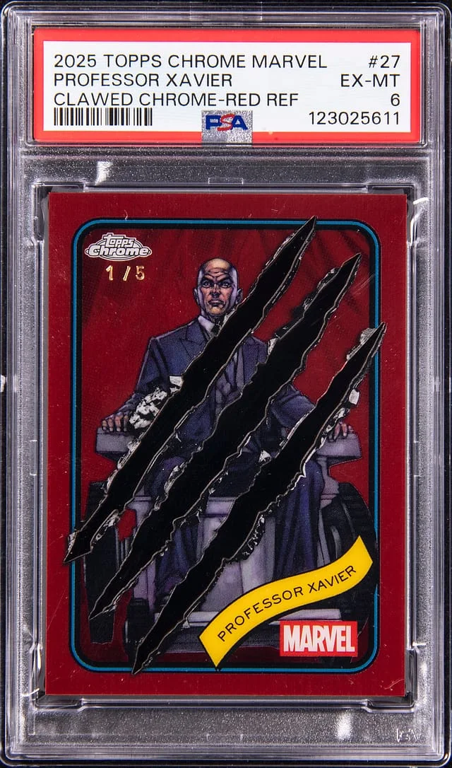 2025 Topps Chrome Professor Xavier Marvel Clawed Chrome Red Refractor #27 card image
