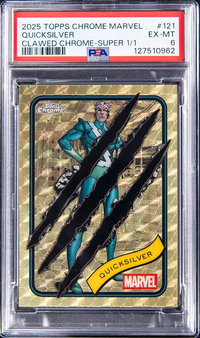 2025 Topps Chrome Quicksilver Marvel Clawed Chrome SuperFractor #121 card image