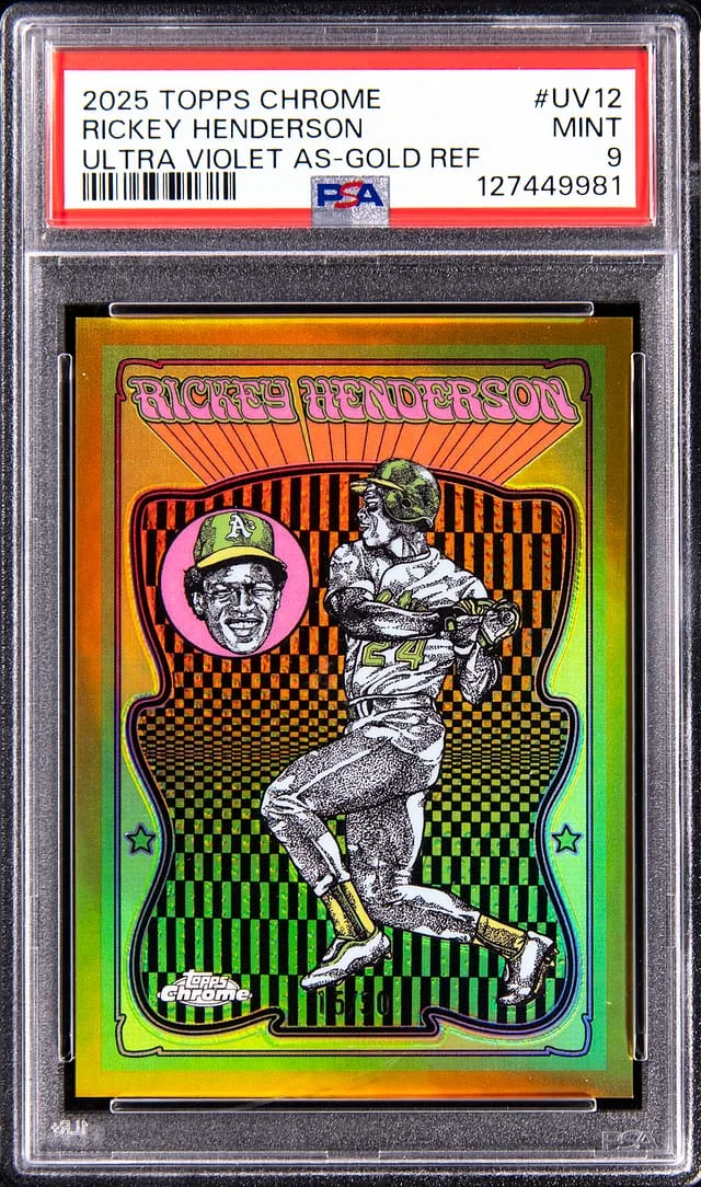 2025 Topps Chrome Rickey Henderson Ultra Violet All-Stars Gold Refractor #UV-12 card image