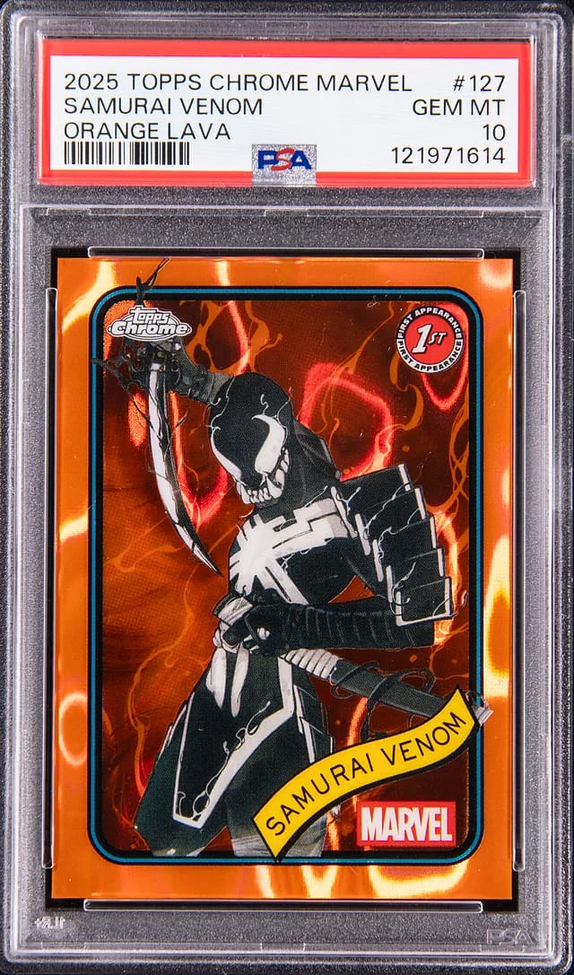 2025 Topps Chrome Samurai Venom Marvel Orange Lava Refractor #127 card image