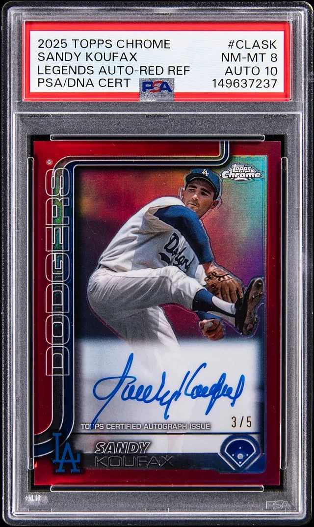 2025 Topps Chrome Sandy Koufax Legend Autographs Red Refractor #CLA-SK card image