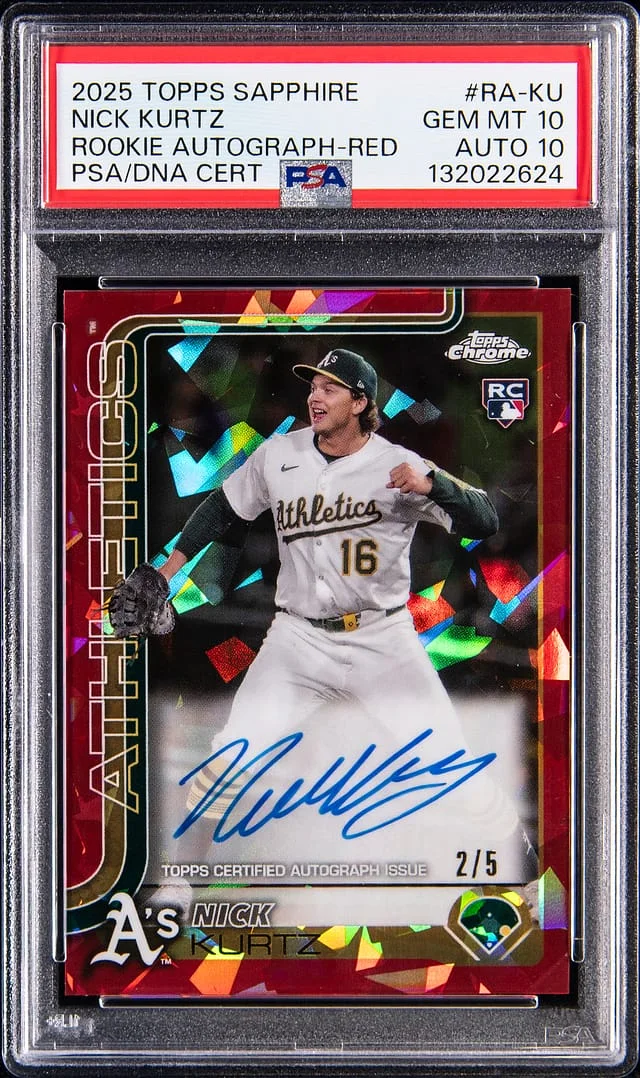 2025 Topps Chrome Sapphire Edition Nick Kurtz Autographs Red Refractor #RA-KU card image