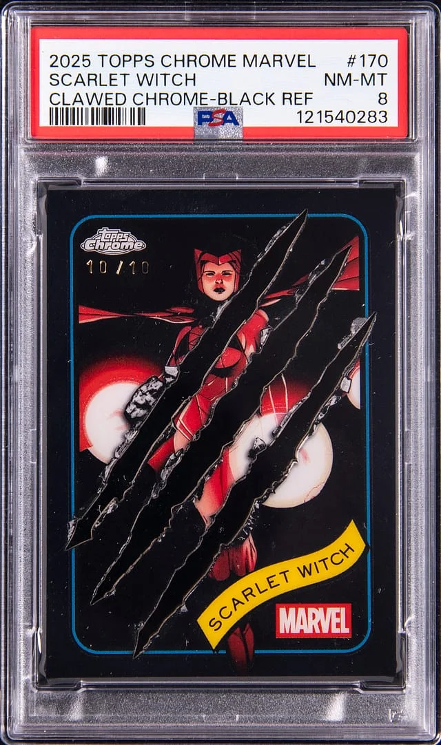 2025 Topps Chrome Scarlet Witch Marvel Clawed Chrome-Black Refractor #170 card image