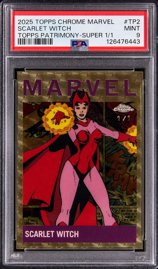 2025 Topps Chrome Scarlet Witch Marvel Topps Patrimony SuperFractor #TP-2 card image