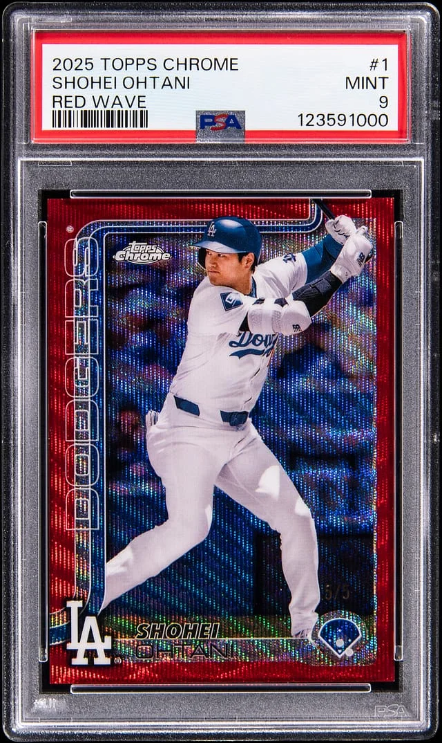 2025 Topps Chrome Shohei Ohtani Red Wave Refractor #1 card image