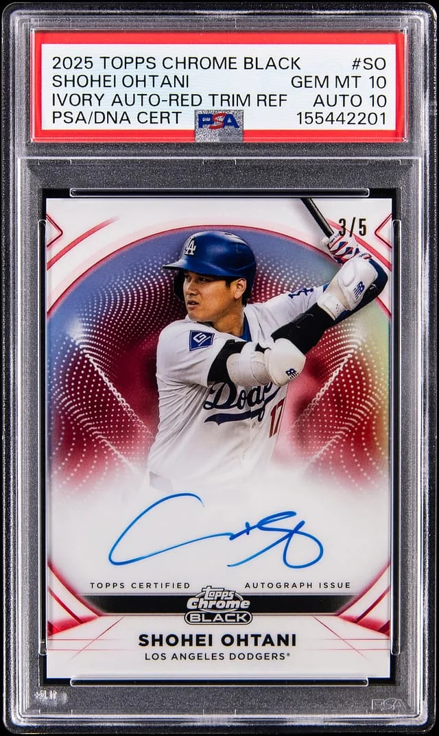 2025 Topps Chrome Shohei Ohtani Ivory Autographs Red Trim Refractor #IVA-SO card image
