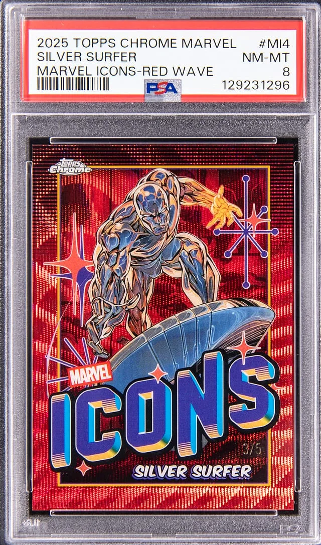 2025 Topps Chrome Silver Surfer Marvel Icons Red Wave #MI4 card image