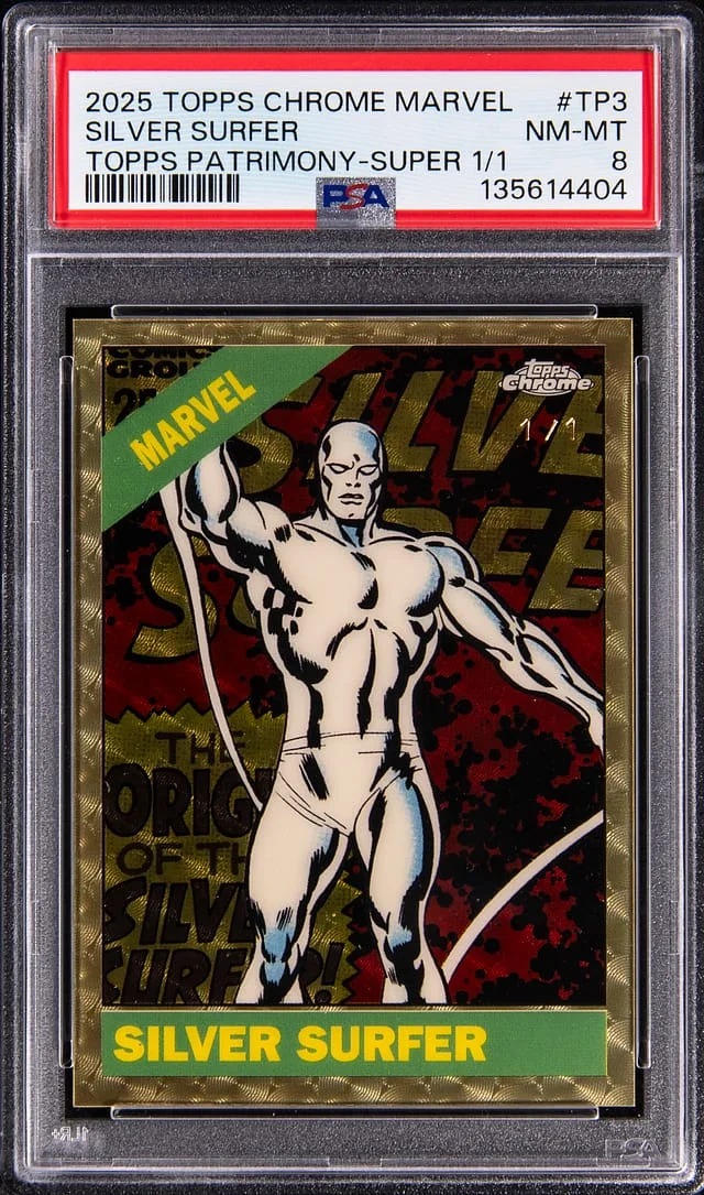2025 Topps Chrome Silver Surfer Marvel Topps Patrimony SuperFractor #TP-3 card image