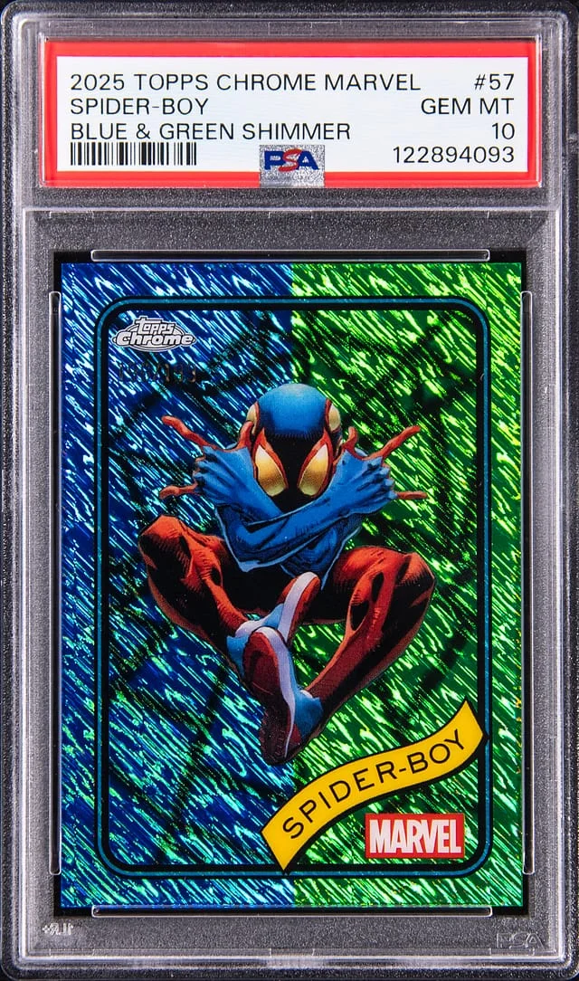 2025 Topps Chrome Spider-Boy Marvel Blue Refractor #57 card image