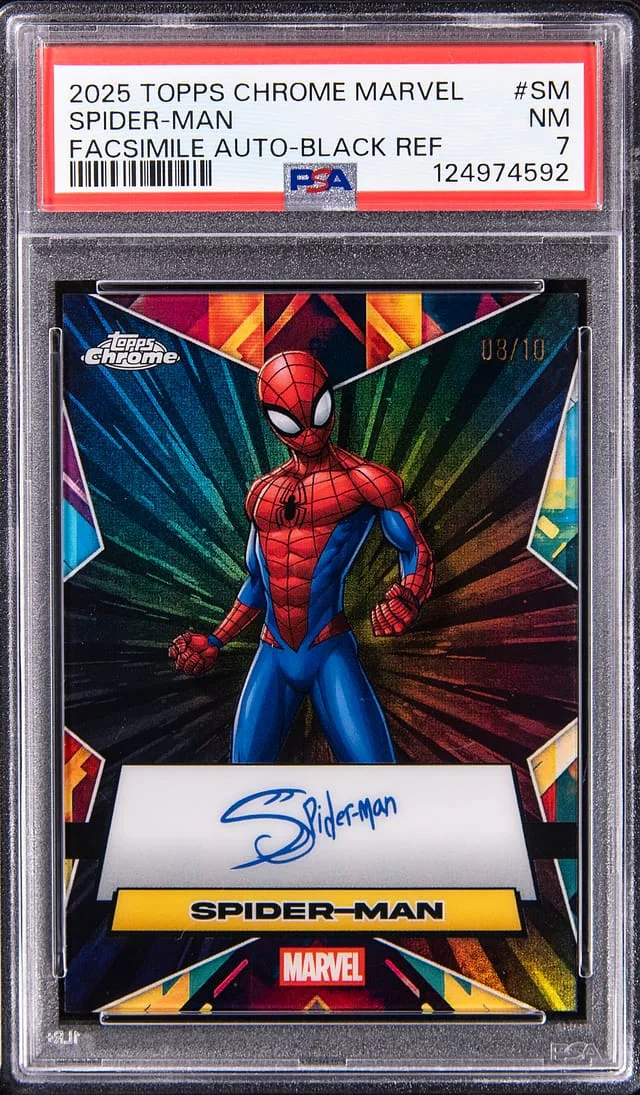 2025 Topps Chrome Spider-Man Marvel Facsimile Autograph Black Refractor #FA-SM card image