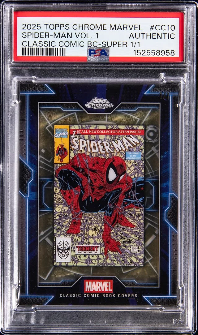 2025 Topps Chrome Spider-Man Vol. 1 Marvel Classic Comic Book Cover SuperFractor #CC-10 card image