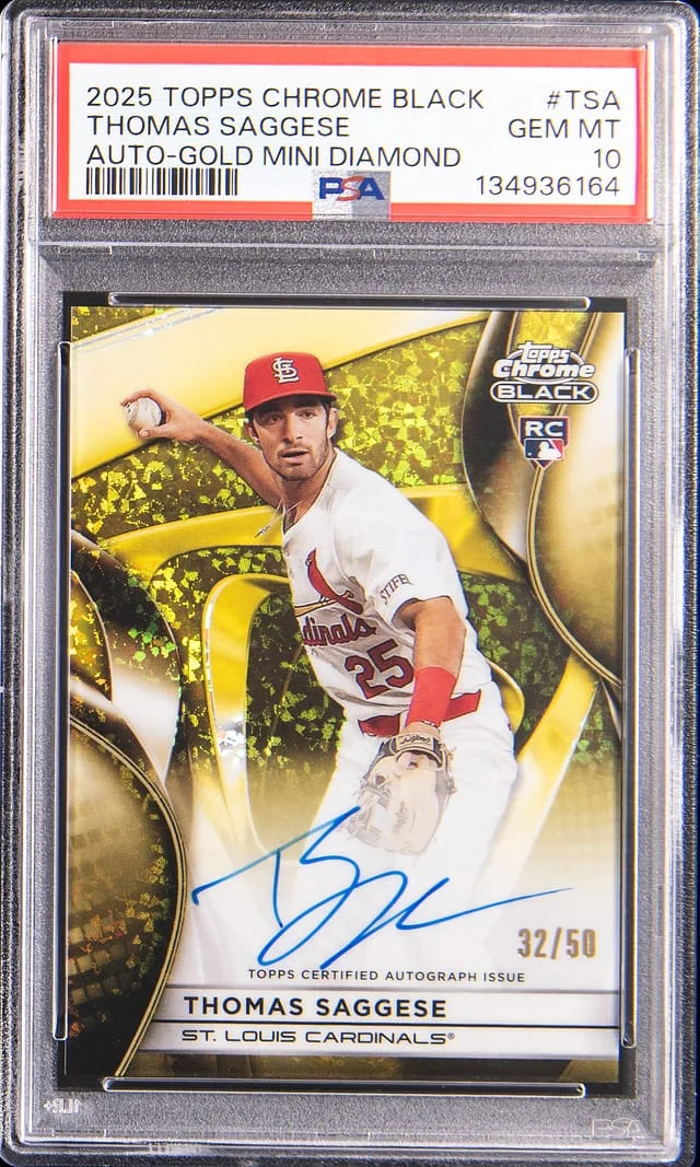 2025 Topps Chrome Thomas Saggese Autograph Gold Mini Diamond #CBA-TSA card image