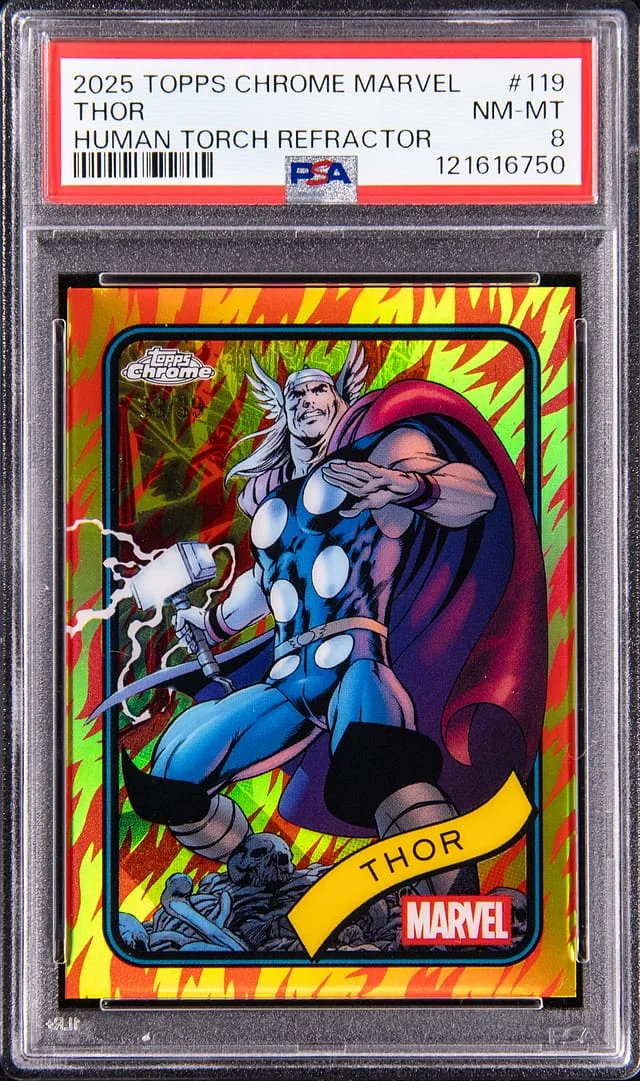 2025 Topps Chrome Thor Marvel Human Torch Refractor #119 card image