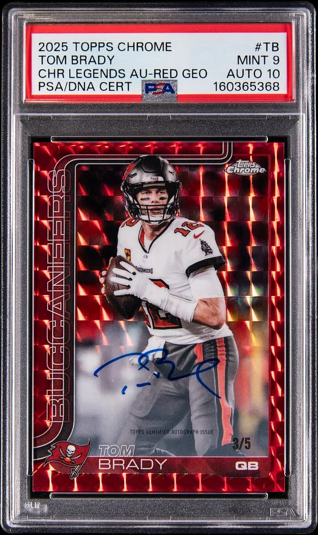 2025 Topps Chrome Tom Brady Legends Autographs Red Geometric Refractor #CLA-TB card image
