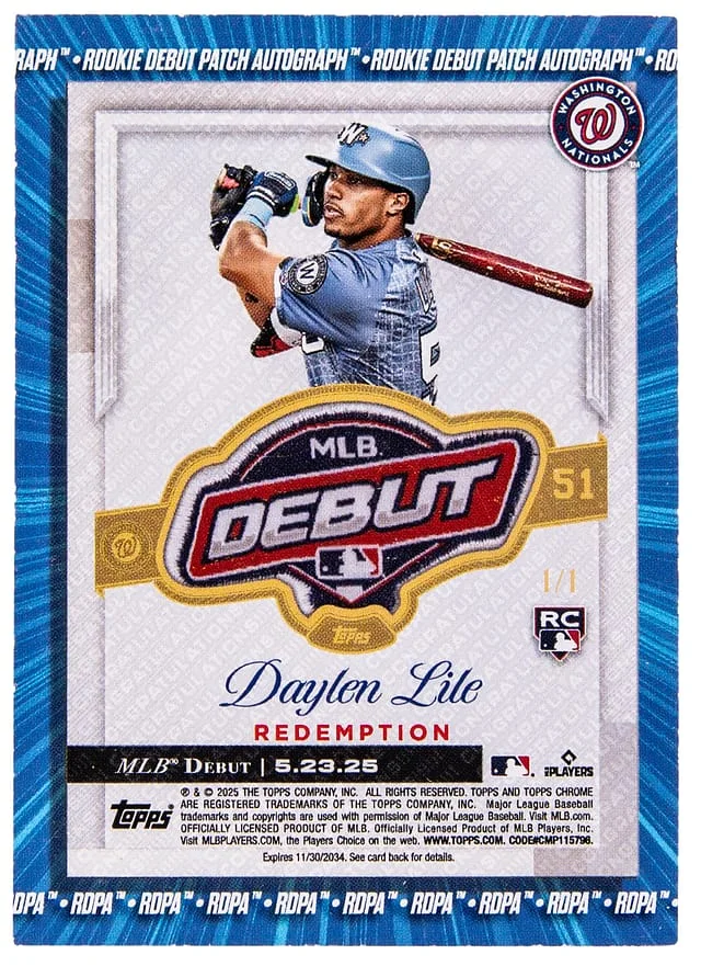2025 Topps Chrome Update Debut Patch Autographs Daylen Lile #no-number card image
