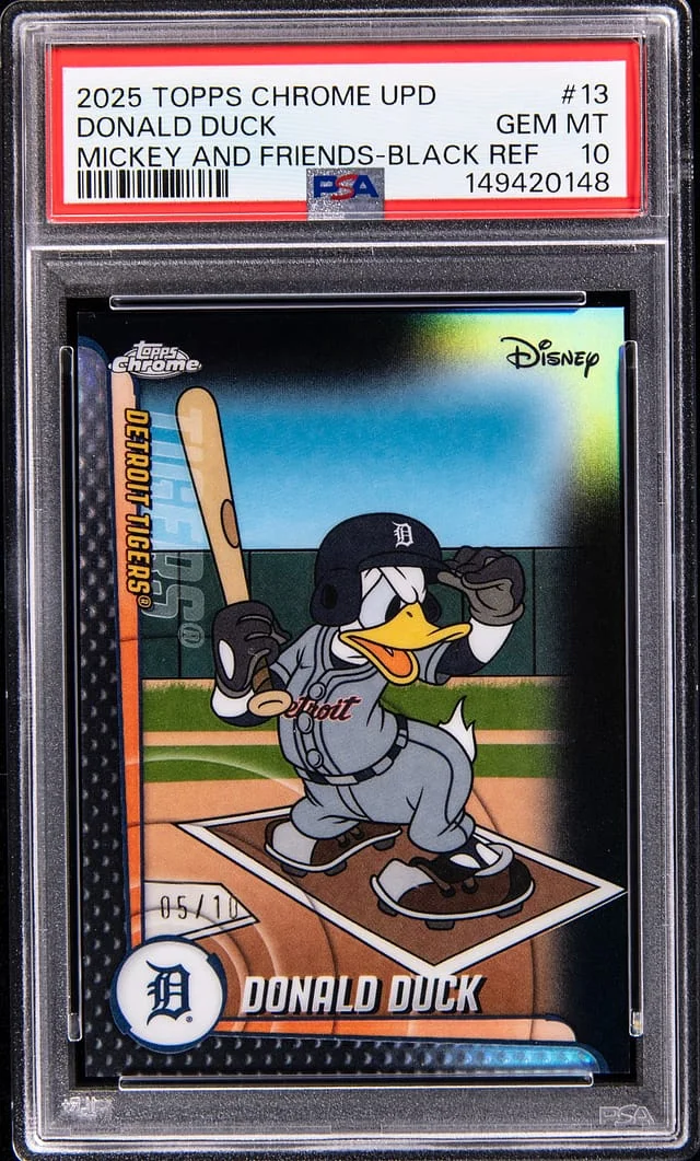 2025 Topps Chrome Update Donald Duck Mickey and Friends Black Refractor #13 card image