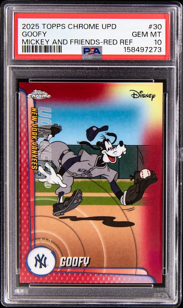 2025 Topps Chrome Update Goofy Mickey and Friends Red Refractor #MLBA-30 card image