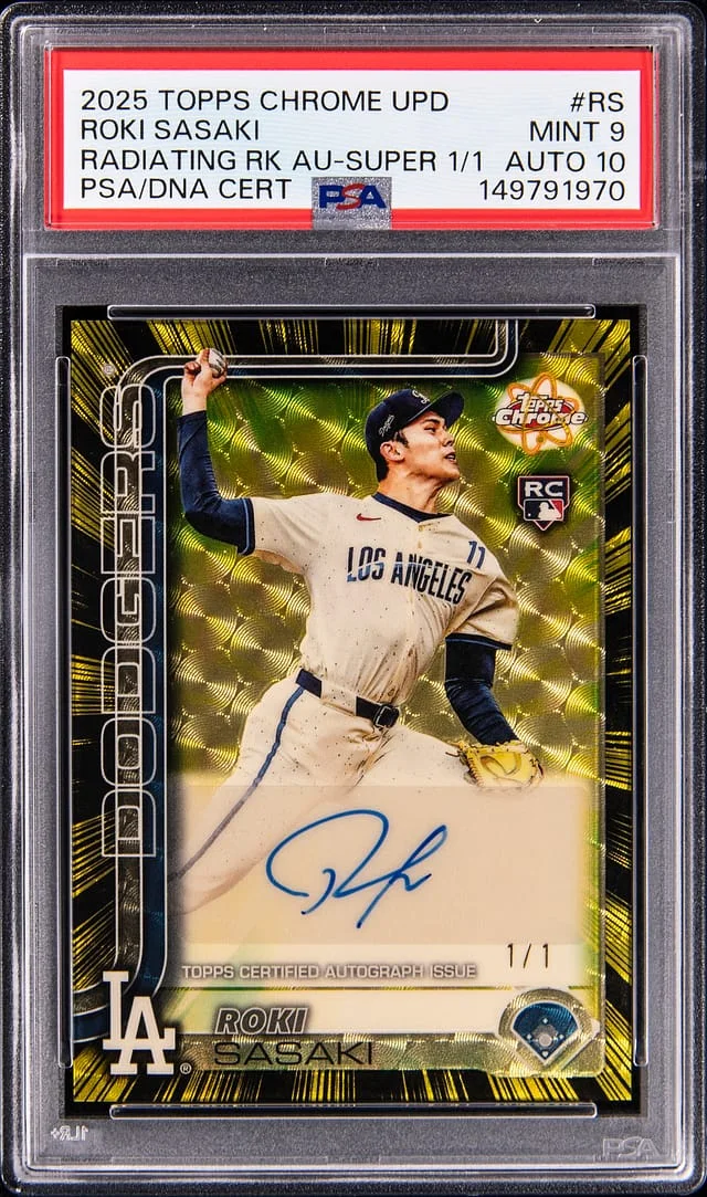 2025 Topps Chrome Update Roki Sasaki Radiating Rookies Autographs SuperFractor #RRA-RS card image