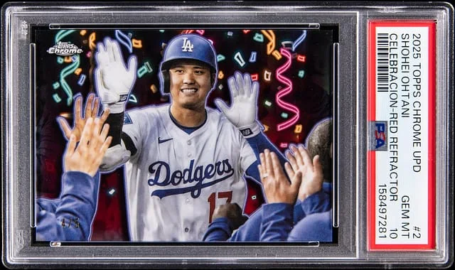 2025 Topps Chrome Update Shohei Ohtani Celebration Red Refractor #CT-2 card image