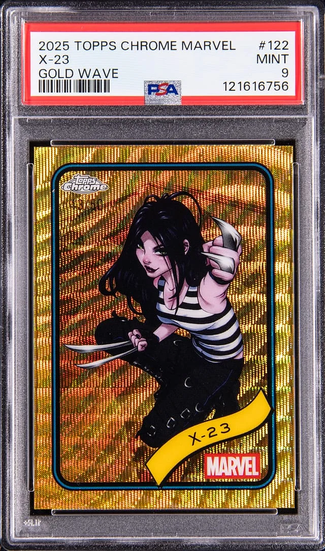 2025 Topps Chrome X-23 Marvel Gold Wave Refractor #122 card image