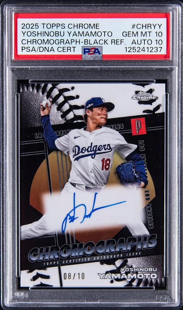 2025 Topps Chrome Yoshinobu Yamamoto Chromographs Black Refractor #CHR-YY card image