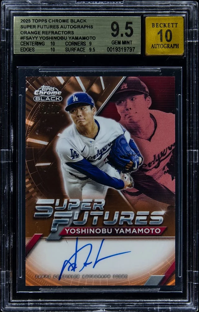 2025 Topps Chrome Yoshinobu Yamamoto Super Futures Autographs Orange Refractor #FSA-YY card image