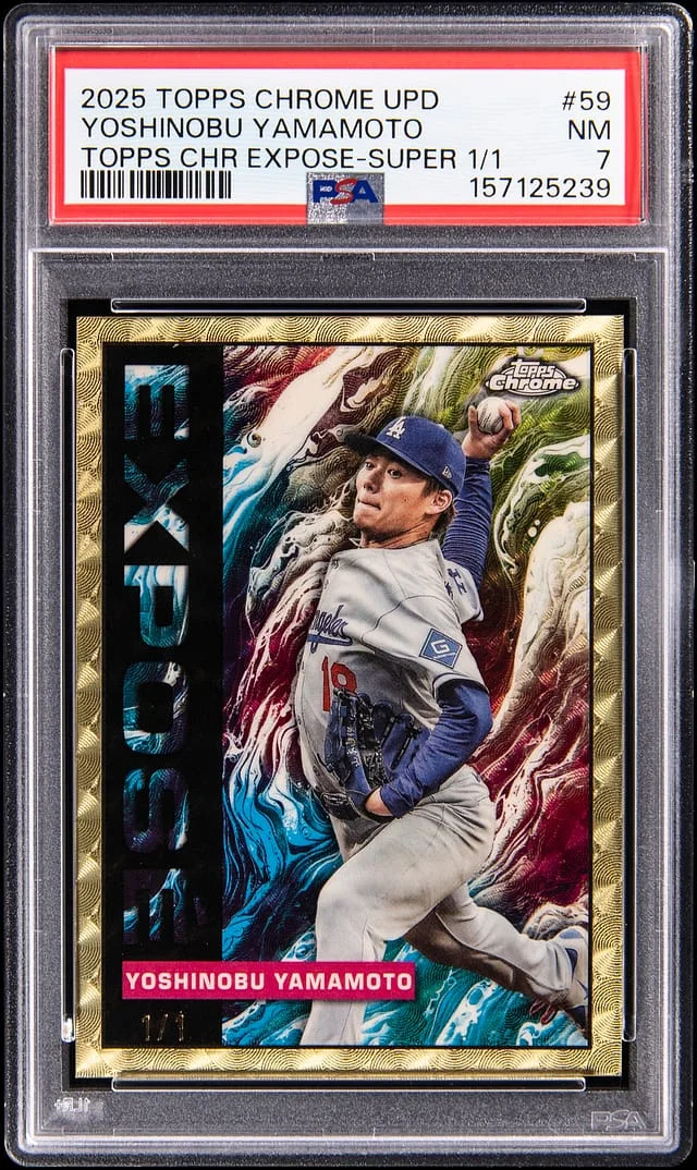2025 Topps Chrome Yoshinobu Yamamoto Expose SuperFractor #TCE-59 card image