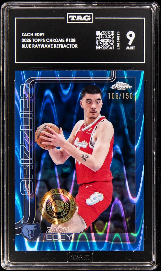 2025 Topps Chrome Zach Edey Blue Raywave Refractor #128 card image