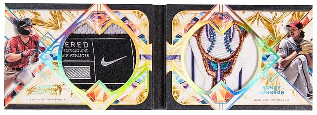 2025 Topps Corbin Carroll/Randy Johnson Game-Used Patch Booklet Diamond Icons Dual Player Dual Relics Booklets Gold #DRBC-CJ card image