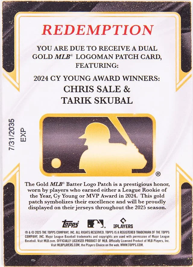 2025 Topps Dual Gold MLB Logoman Patches Chris Sale/Tarik Skubal Logoman #no-number card image