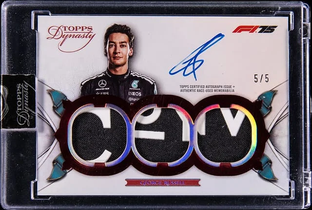 2025 Topps Dynasty George Russell F1 Triple Autograph Relic Red #SDTRA-GRU card image