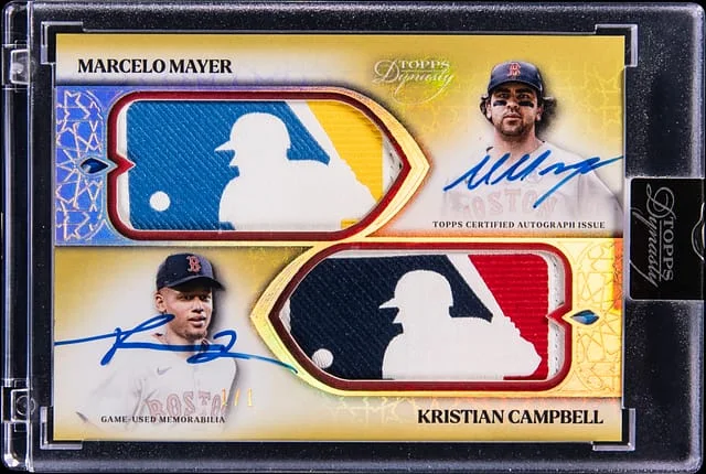 2025 Topps Dynasty Marcelo Mayer/Kristian Campbell Dual Autographed MLB Logo Patches #DAMLP-MC card image