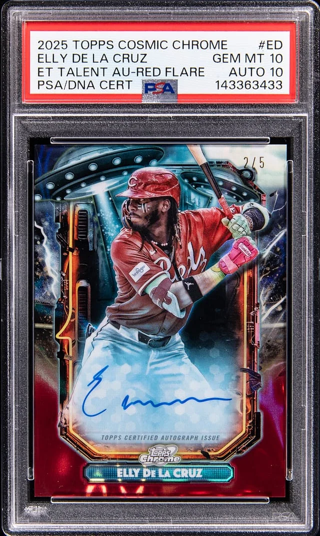 2025 Topps Elly De La Cruz Cosmic Chrome Extraterrestrial Talent Autograph Red Flare Variation #ETA-ED card image