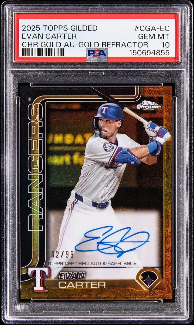 2025 Topps Evan Carter Gilded Chrome Gold Autograph Gold Refractor #CGA-EC card image