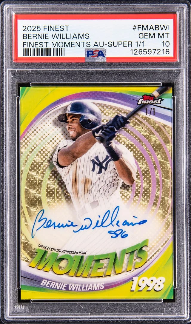 2025 Topps Finest Bernie Williams Finest Moments Autograph SuperFractor #FMABWI card image