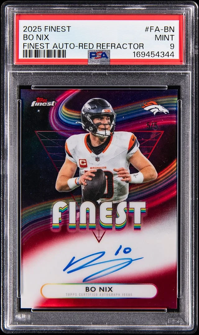 2025 Topps Finest Bo Nix Autographs Red Refractor #FA-BN card image