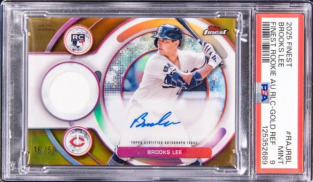 2025 Topps Finest Brooks Lee Finest Autograph Relic Gold Refractor #RAJRBL card image