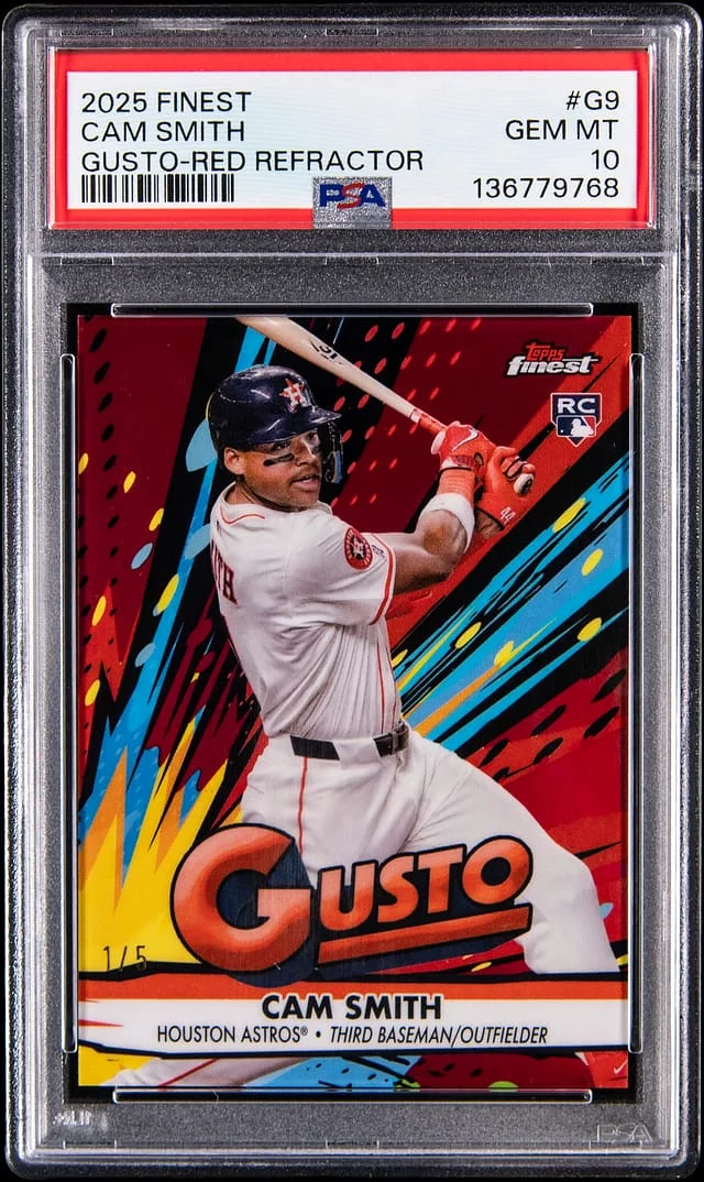 2025 Topps Finest Cam Smith Gusto Red Refractor #G-9 card image