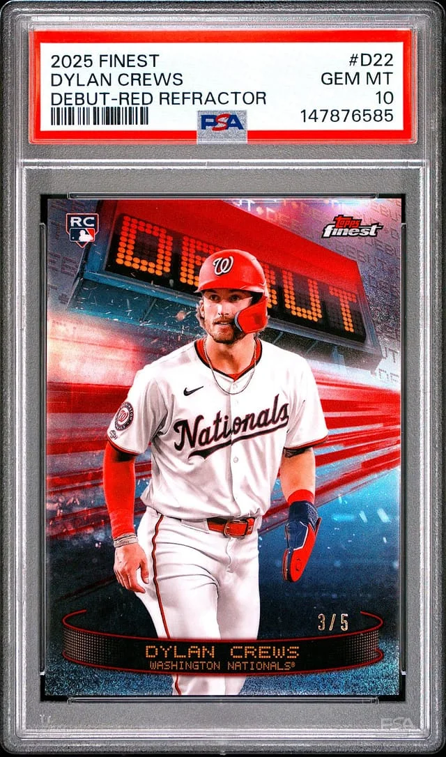 2025 Topps Finest Dylan Crews Debut Red Refractor #D-22 card image